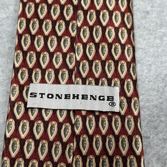 Stonehenge Necktie Red 100% Silk Geometric Green Paisley Print Handmade - Picture 2 of 8